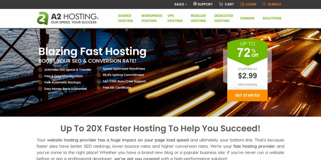 A2 Hosting Homepage